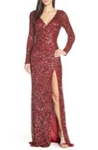 Women's Mac Duggal Sequin Slit Dress - Burgundy
