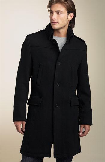 Men's Black Rivet Long Button Front Coat - Black