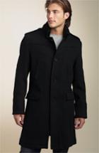 Men's Black Rivet Long Button Front Coat - Black