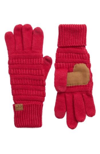 Women's Cc Rib Knit Tech Gloves, Size - Pink