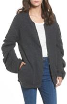 Women's Bp. Knit Ruched Sleeve Bomber - Grey