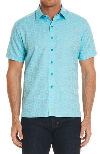 Men's Robert Graham Cullen Squared Regular Fit Short Sleeve Sport Shirt - Blue