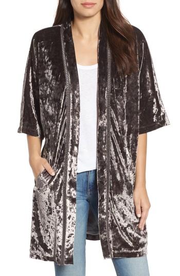Women's Billy T Embroidered Velvet Kimono Jacket - Grey