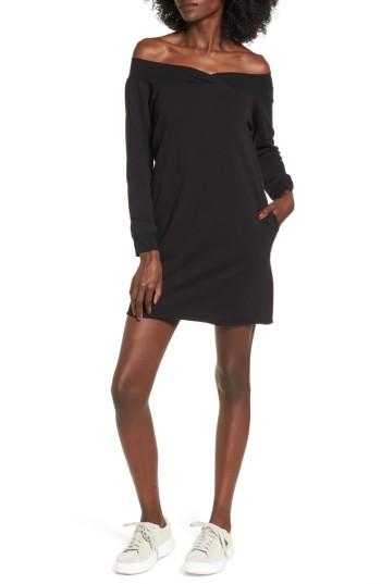 Women's Socialite Off The Shoulder Sweatshirt Dress - Black