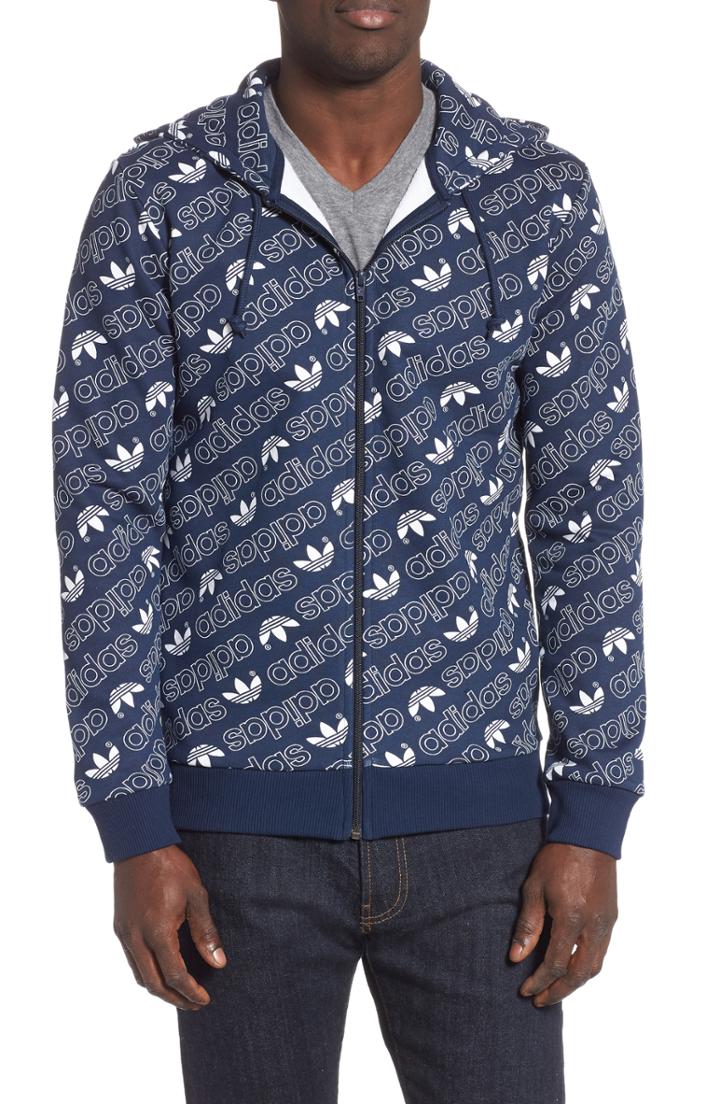 Men's Adidas Originals Monogram Print Zip Hoodie - Blue