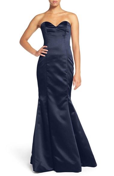 Women's Hayley Paige Occasions Strapless Satin Trumpet Gown - Blue