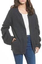 Women's Bp. Knit Ruched Sleeve Bomber, Size - Grey