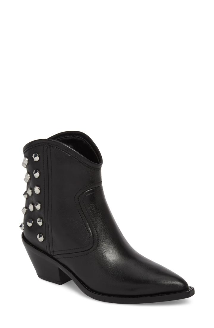 Women's Marc Fisher Baily Studded Western Bootie .5 M - Black