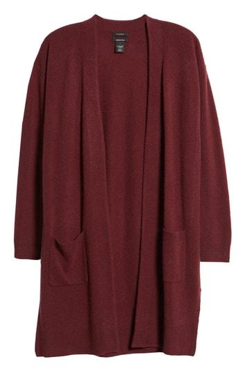 Petite Women's Halogen Rib Knit Wool & Cashmere Cardigan, Size P - Burgundy