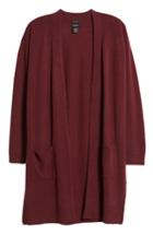 Petite Women's Halogen Rib Knit Wool & Cashmere Cardigan, Size P - Burgundy