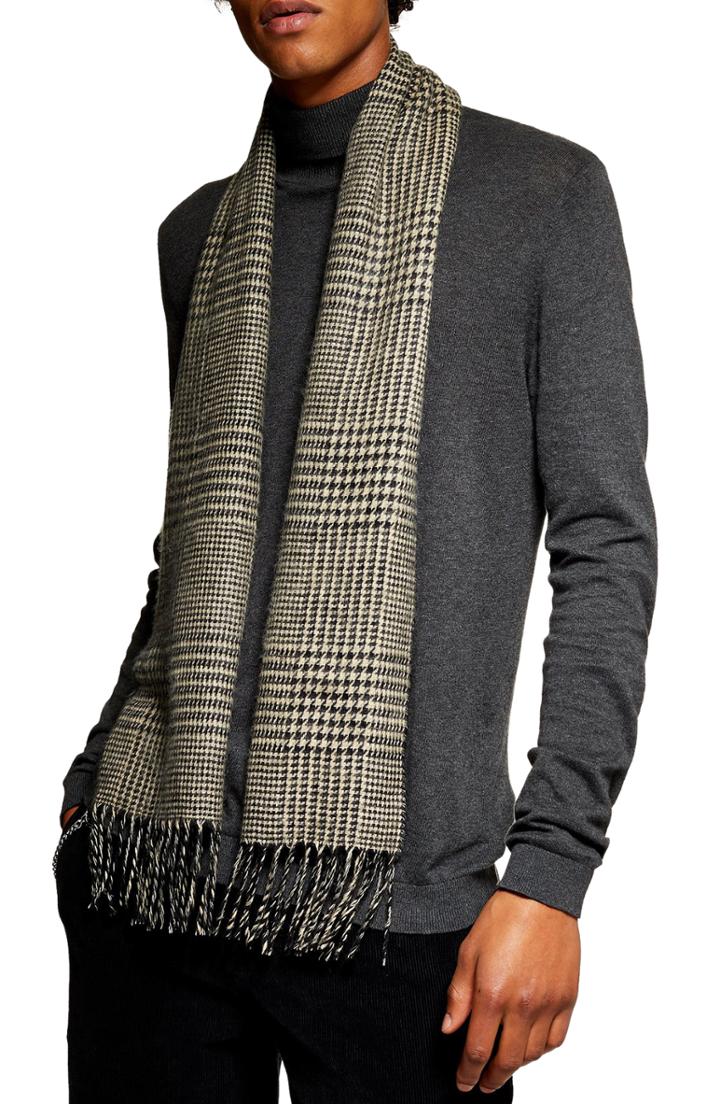 Men's Topman Slim Houndstooth Scarf, Size - Brown