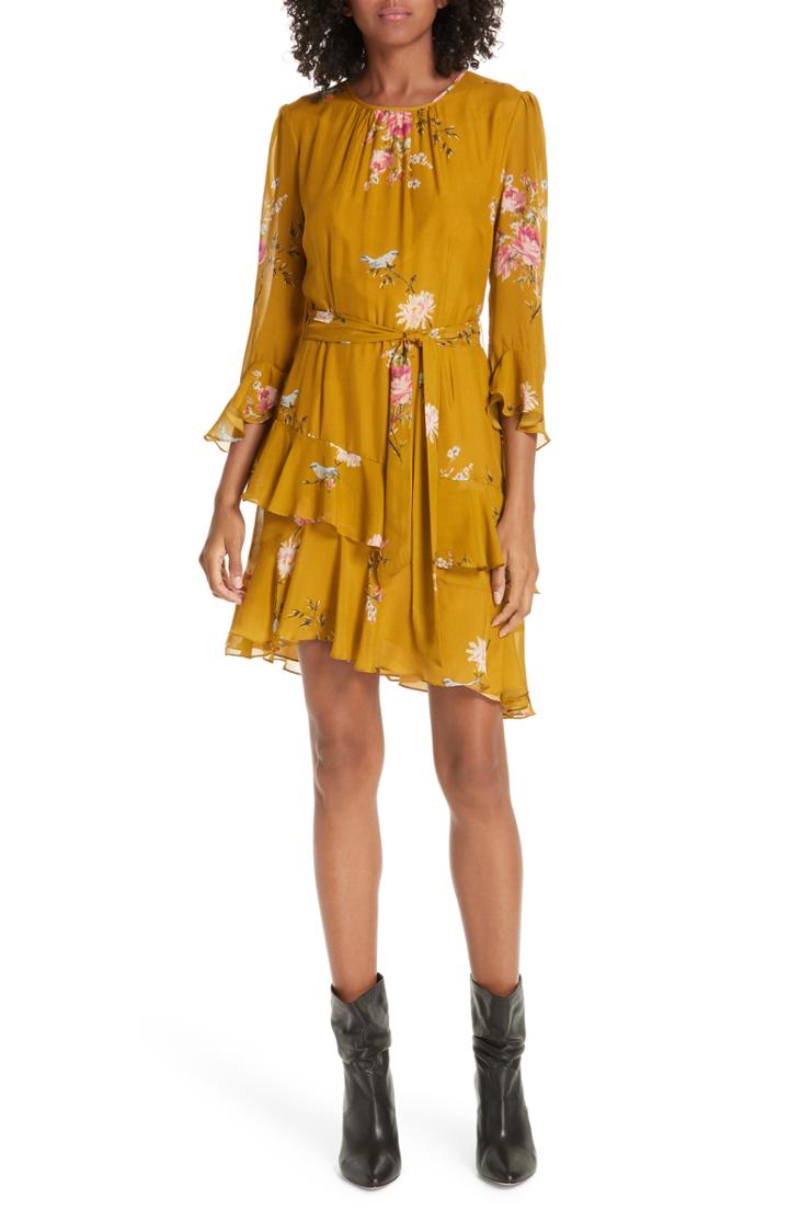 Women's Joie Kayane Asymmetrical Tiered Ruffle Silk Dress - Yellow