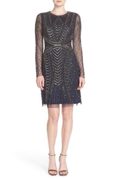 Women's Adrianna Papell Embellished Mesh Sheath Dress - Blue