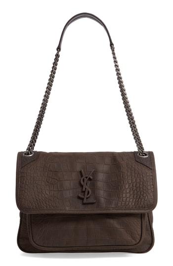 Saint Laurent Medium Niki Croc-embossed Shoulder Bag - Ivory