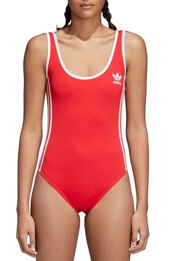 Women's Adidas 3-stripes Bodysuit - Red