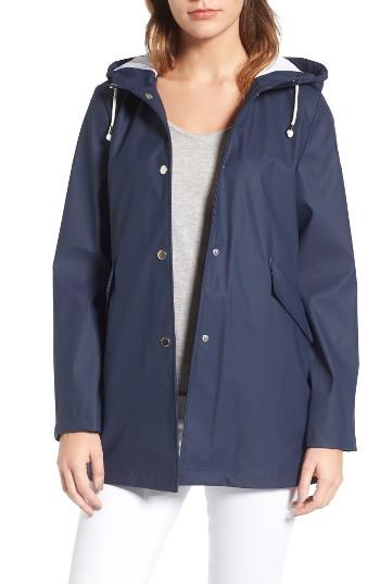 Women's French Connection Side Zip Hem Hooded Slicker - Blue