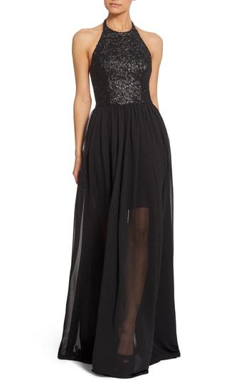 Women's Dress The Population Farah Halter Gown - Black