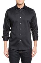 Men's Stone Rose Herringbone Stripe Sport Shirt (l) - Black