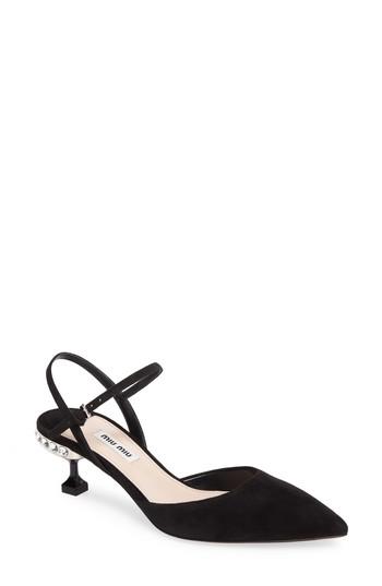 Women's Miu Miu Embellished Heel Slingback Pump .5us / 39.5eu - Black