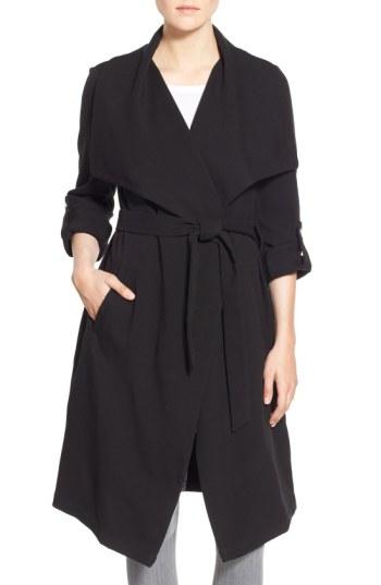 Women's Soia & Kyo Roll Sleeve Drape Front Long Trench Coat, Size - Black