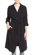 Women's Soia & Kyo Roll Sleeve Drape Front Long Trench Coat, Size - Black