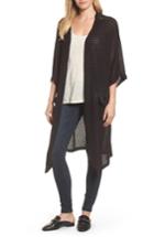 Women's Caslon Long Textured Knit Kimono Cardigan - Black