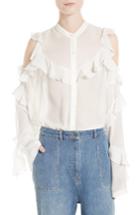 Women's Robert Rodriguez Ruffle Silk Cold Shoulder Blouse