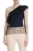 Women's Maje Lowers Dot Mesh Overlay One Shoulder Top - Blue