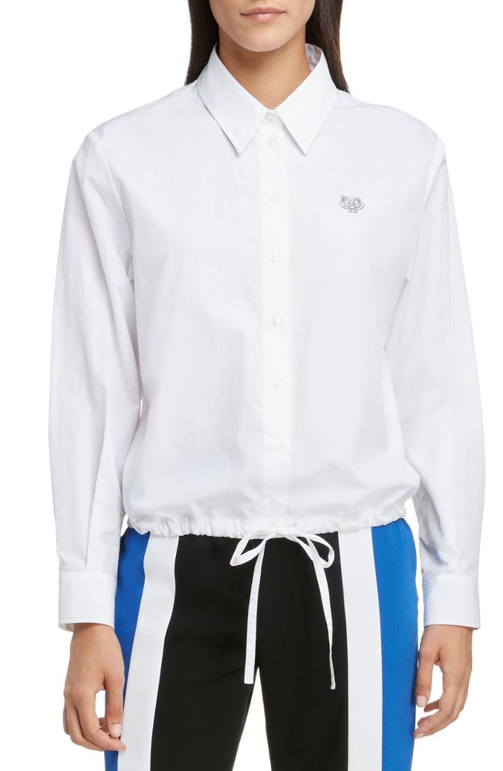 Women's Kenzo Boxy Drawstring Shirt Us / 36 Fr - White