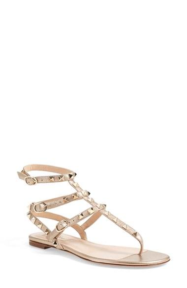 Women's Valentino 'rockstud' Gladiator Sandal, Size 6.5us / 36.5eu - Metallic