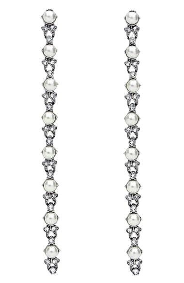 Women's Ben-amun Faux Pearl & Crystal Linear Drop Earrings