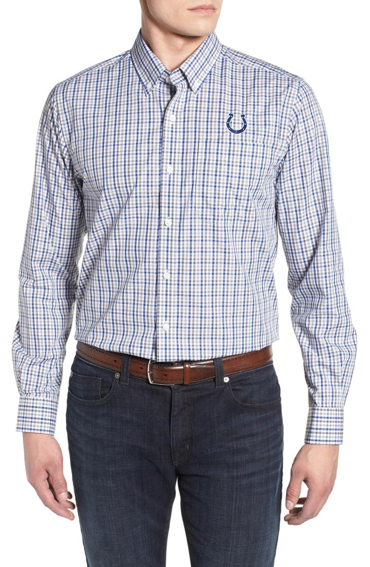 Men's Cutter & Buck Indianapolis Colts - Gilman Regular Fit Plaid Sport Shirt, Size - Blue