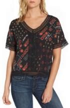 Women's Dex Crochet Trim Print Top - Red