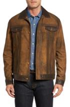 Men's Flynt Distressed Leather Trucker Jacket, Size - Brown