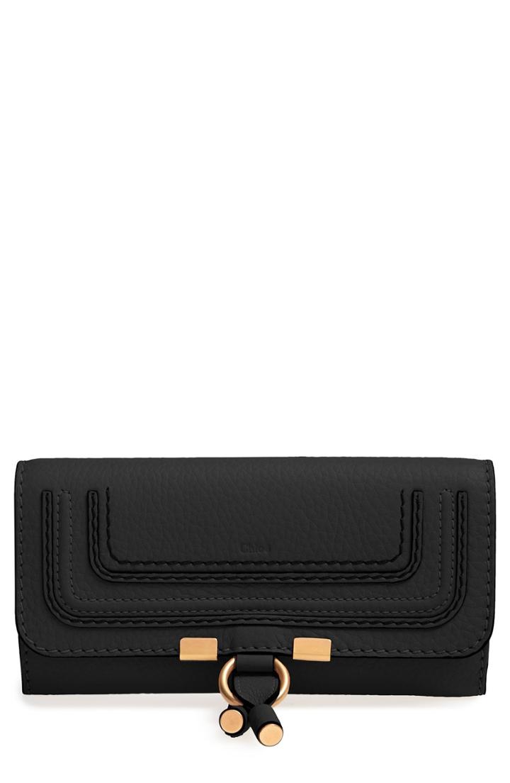 Women's Chloe Marcie - Long Leather Flap Wallet - Black