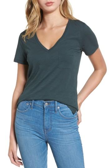 Women's Madewell Whisper Cotton V-neck Pocket Tee - Green