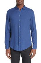 Men's Armani Collezioni Trim Fit Linen Sport Shirt - Blue