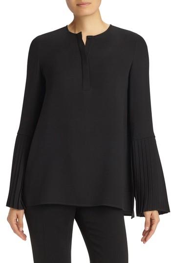 Women's Lafayette 148 New York Shellie Pleated Sleeve Blouse, Size - Black