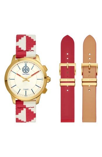 Women's Tory Burch The Collins Hybrid Woven Strap Smart Watch Set, 38mm