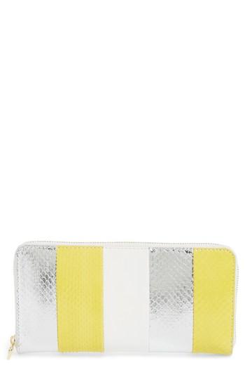Women's Diane Von Furstenberg Leather & Genuine Snakeskin Continental Zip Wallet - Yellow