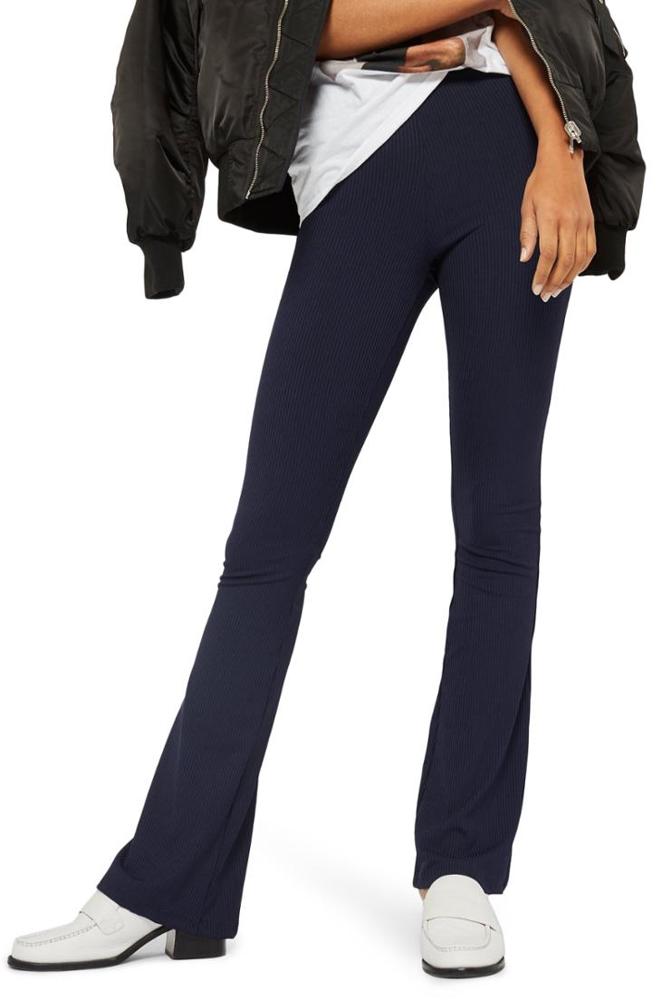 Women's Topshop Skinny Ribbed Flare Pants Us (fits Like 0) - Blue
