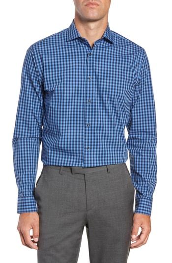 Men's Nordstrom Men's Shop Tech-smart Trim Fit Stretch Check Dress Shirt - 34/35 - Blue