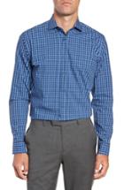 Men's Nordstrom Men's Shop Tech-smart Trim Fit Stretch Check Dress Shirt - 34/35 - Blue
