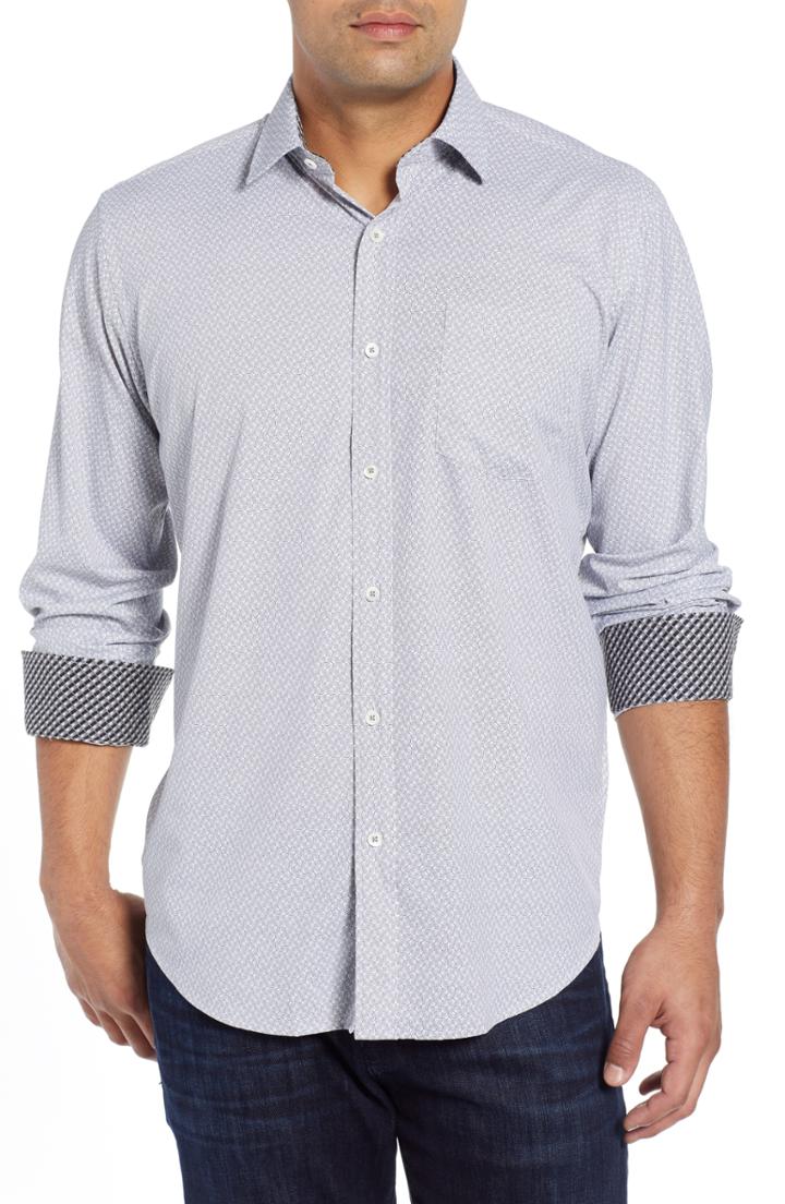 Men's Bugatchi Classic Fit Performance Sport Shirt - Grey