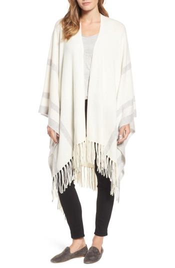 Women's Nordstrom Collection Luxe Stripe Cashmere Ruana, Size - Ivory