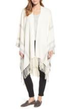 Women's Nordstrom Collection Luxe Stripe Cashmere Ruana, Size - Ivory