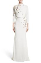 Women's Badgley Mischka Couture Floral Embellished Crepe Gown - Ivory