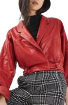 Women's Topshop Maggie Cropped Leather Jacket Us (fits Like 0) - Red