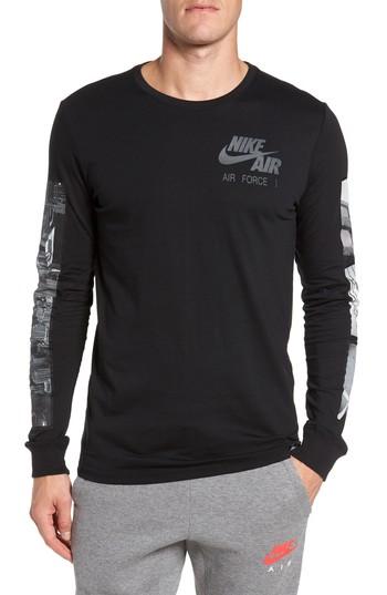 Men's Nike Air Force 1 Long Sleeve T-shirt, Size - Black