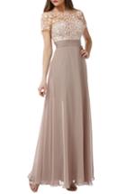Women's Js Collections Embroidered Illusion Bodice Gown - Beige